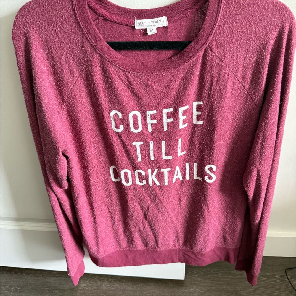 Grayson Threads Maroon 'Coffee Till Cocktails' Sweater
